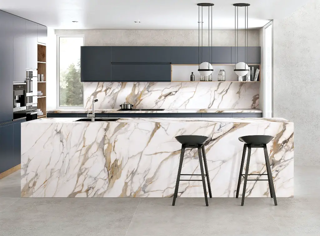 Calacatta Macchia Luna surface — Guava Quartz + Stone | Adam Stonetech (view 1)
