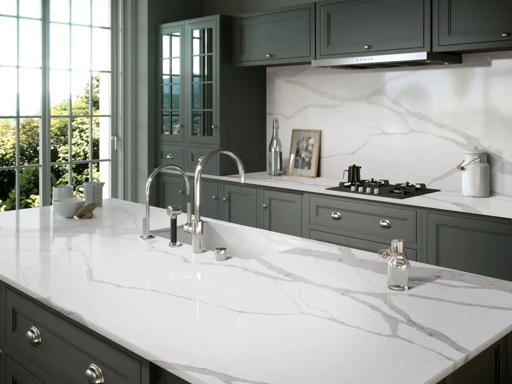 Statuario Scaligero surface — Guava Quartz + Stone | Adam Stonetech (view 2)