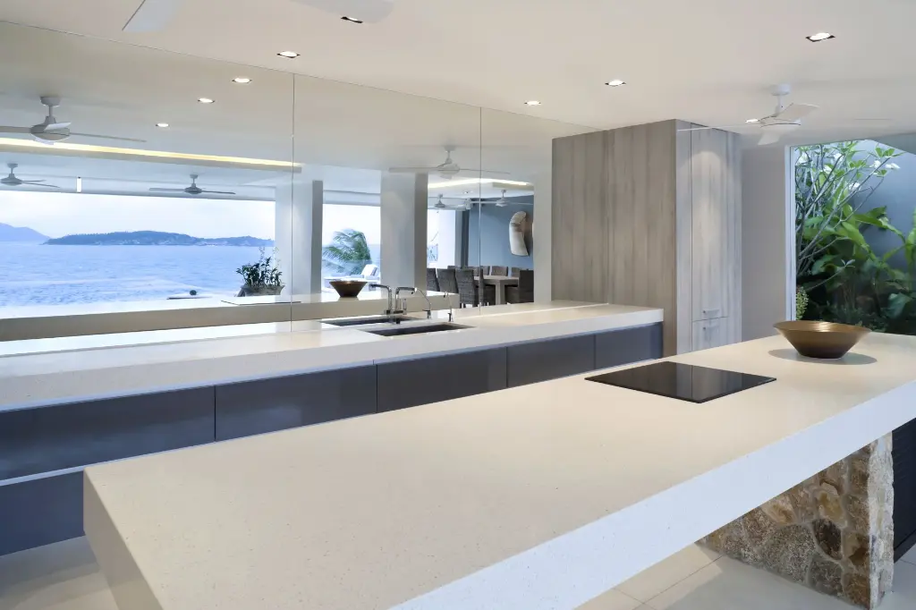 White Birch surface — Guava Quartz + Stone | Adam Stonetech